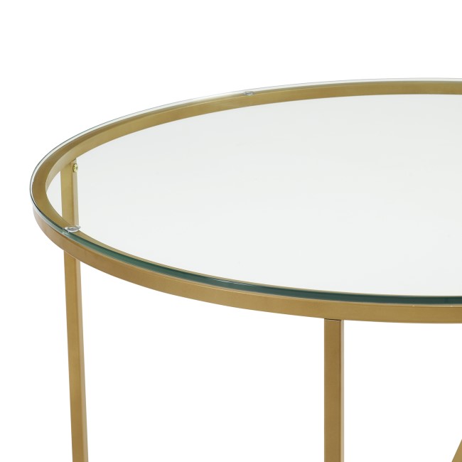 Small Round Gold Coffee Table with Glass Top - Foster