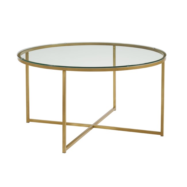 Small Round Gold Coffee Table with Glass Top - Foster