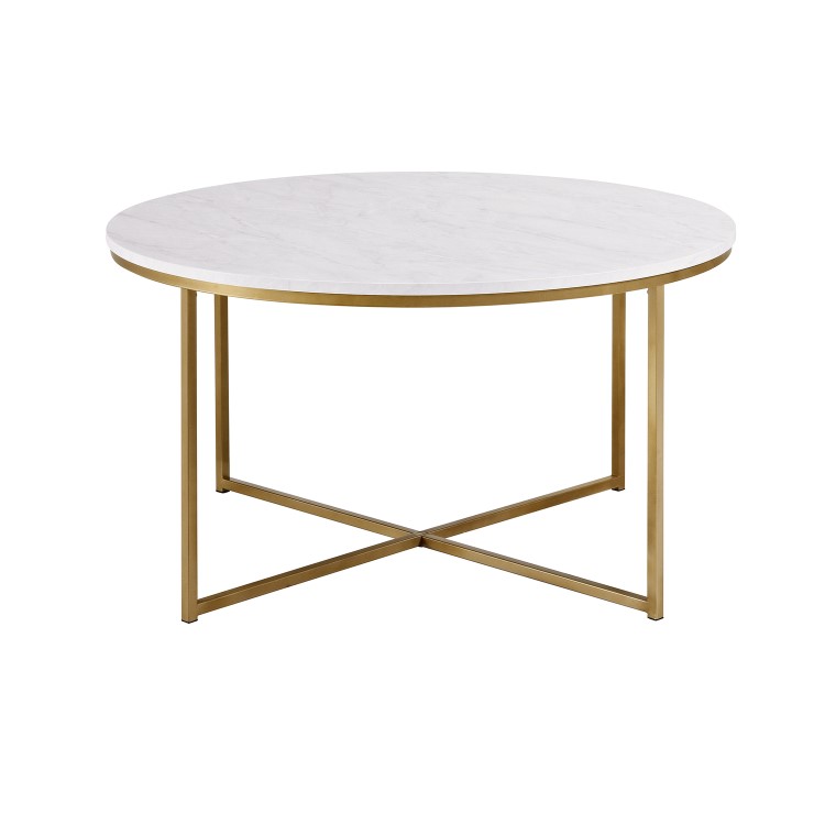 Foster White Faux Marble Coffee Table with Gold Base