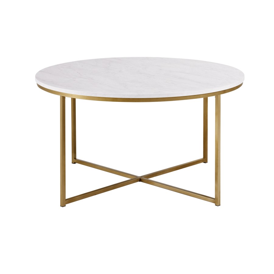 Foster White Faux Marble Coffee Table with Gold Base