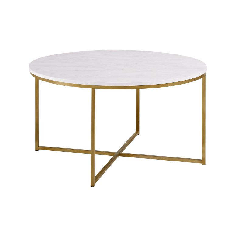 Foster White Faux Marble Coffee Table with Gold Base