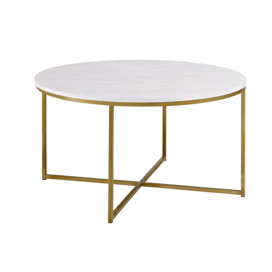 Foster White Faux Marble Coffee Table with Gold Base