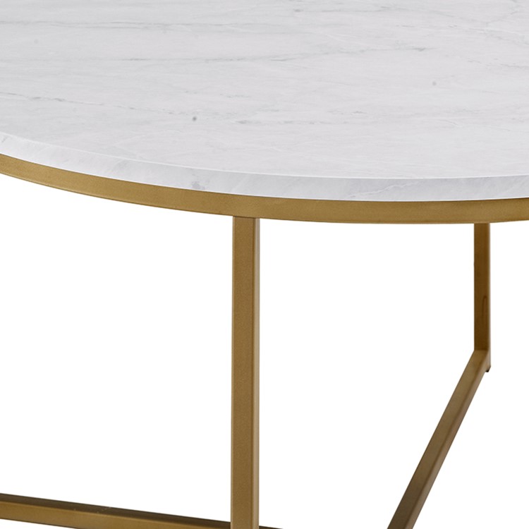 Foster White Faux Marble Coffee Table with Gold Base