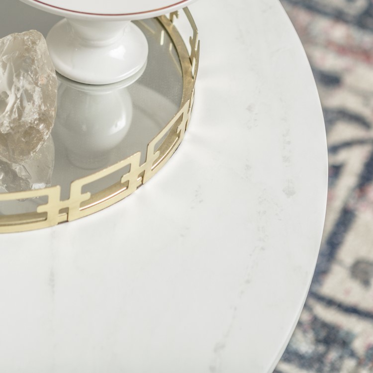 Foster White Faux Marble Coffee Table with Gold Base