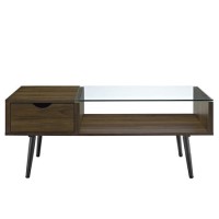 Dark Walnut Effect Coffee Table with Glass Top - Foster