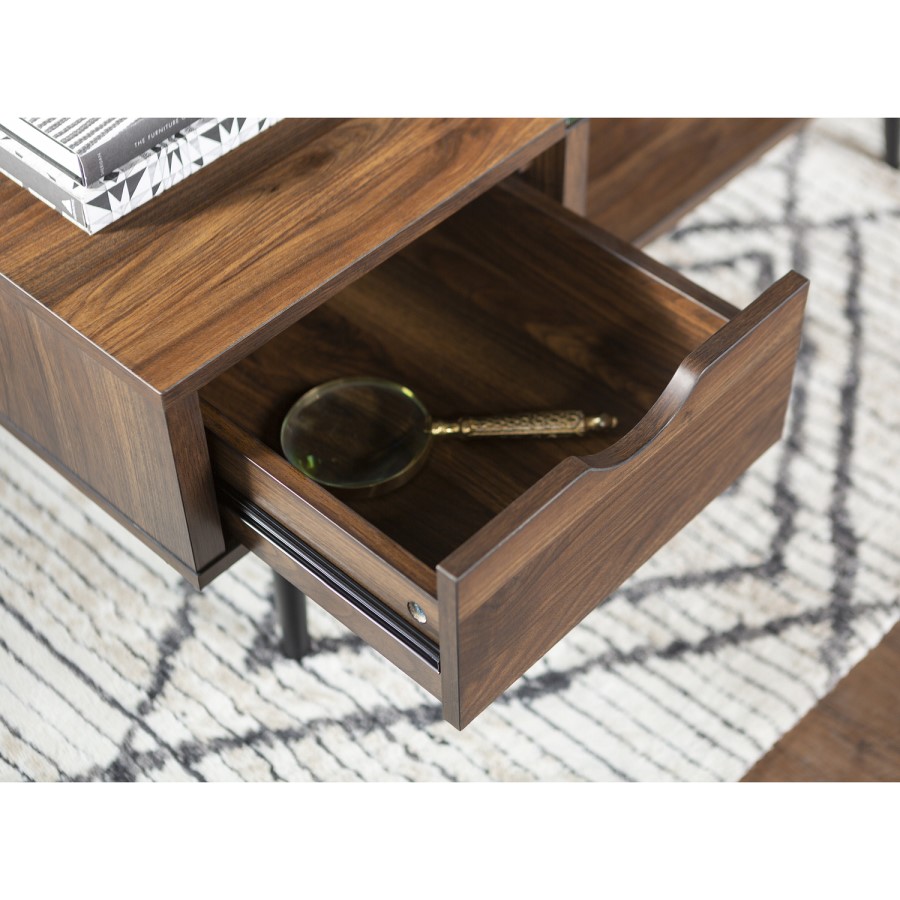 Dark Walnut Effect Coffee Table with Glass Top - Foster