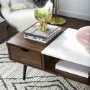 Small White Marble Coffee Table with Wooden Effect Shelf - Foster