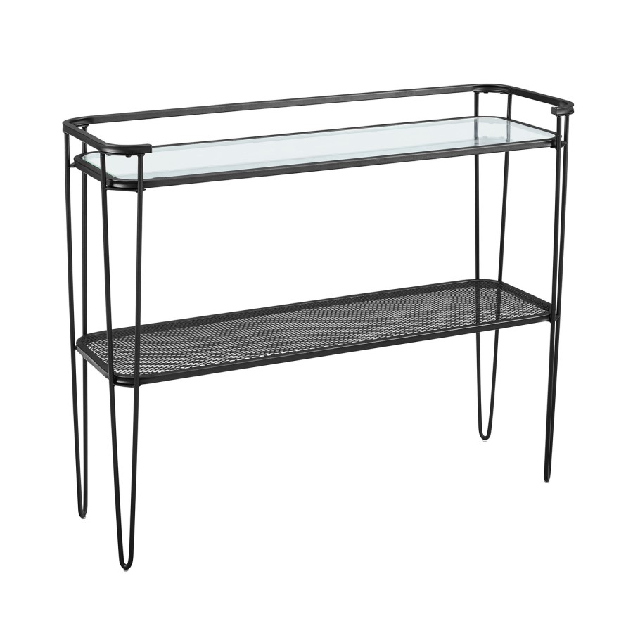 Foster Clear Glass Console Table with Black Mesh Shelf
