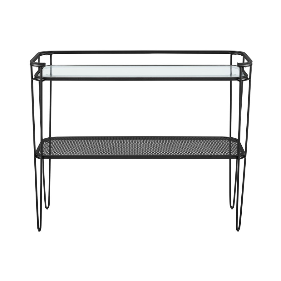 Foster Clear Glass Console Table with Black Mesh Shelf