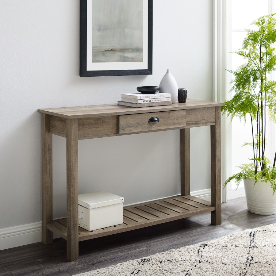 Foster Grey Wooden Effect Console Table with Drawer & Shelf