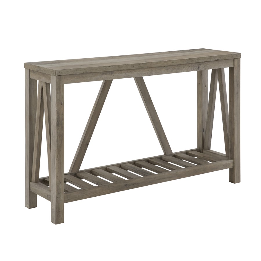 Rustic Console Table in Grey with Shelf - Foster