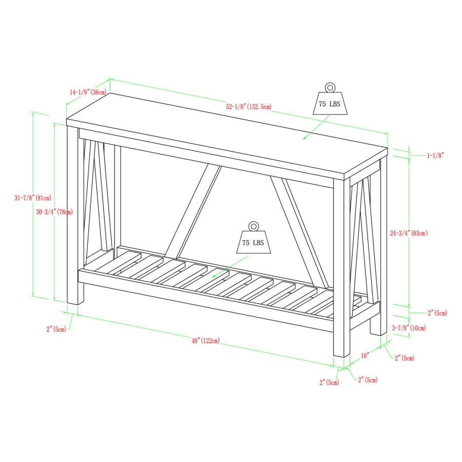 Rustic Console Table in Grey with Shelf - Foster