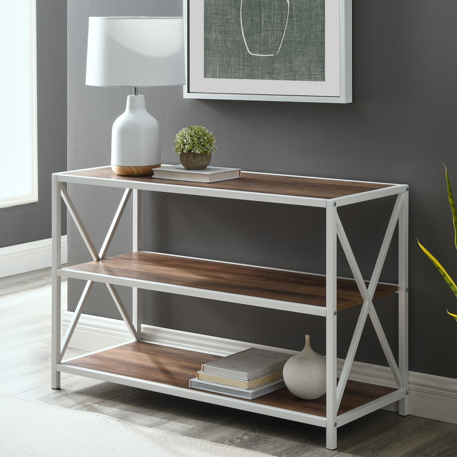 Foster Brown Wooden Effect TV Unit with White Metal Frame - TV's up to 40"