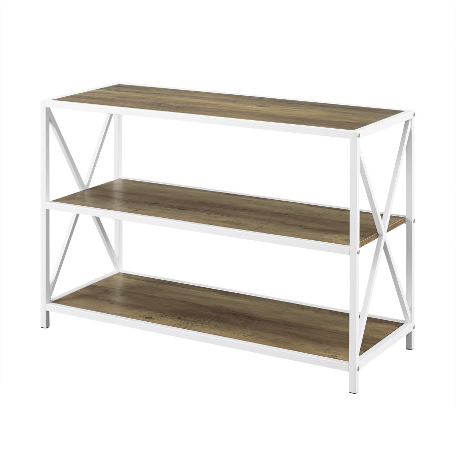 Foster Brown Wooden Effect TV Unit with White Metal Frame - TV's up to 40"
