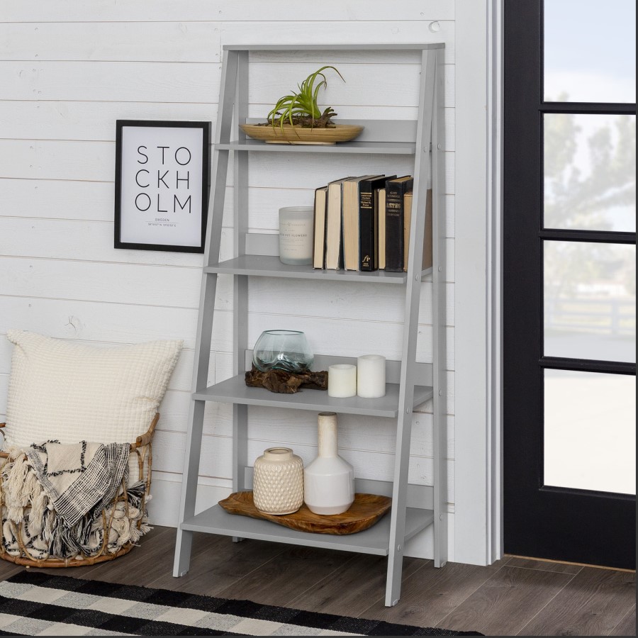 Grey Painted Wooden Effect Bookshelf with 4 Shelves - Foster