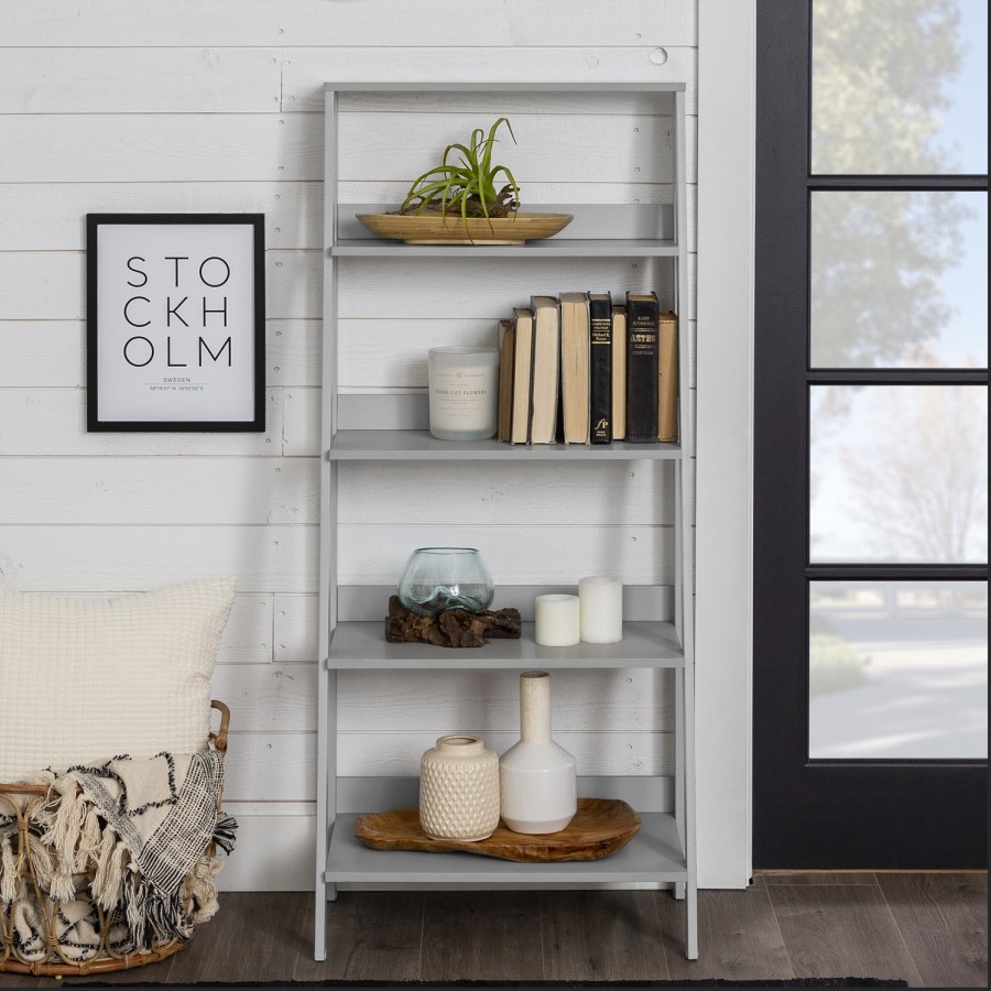 Grey Painted Wooden Effect Bookshelf with 4 Shelves - Foster
