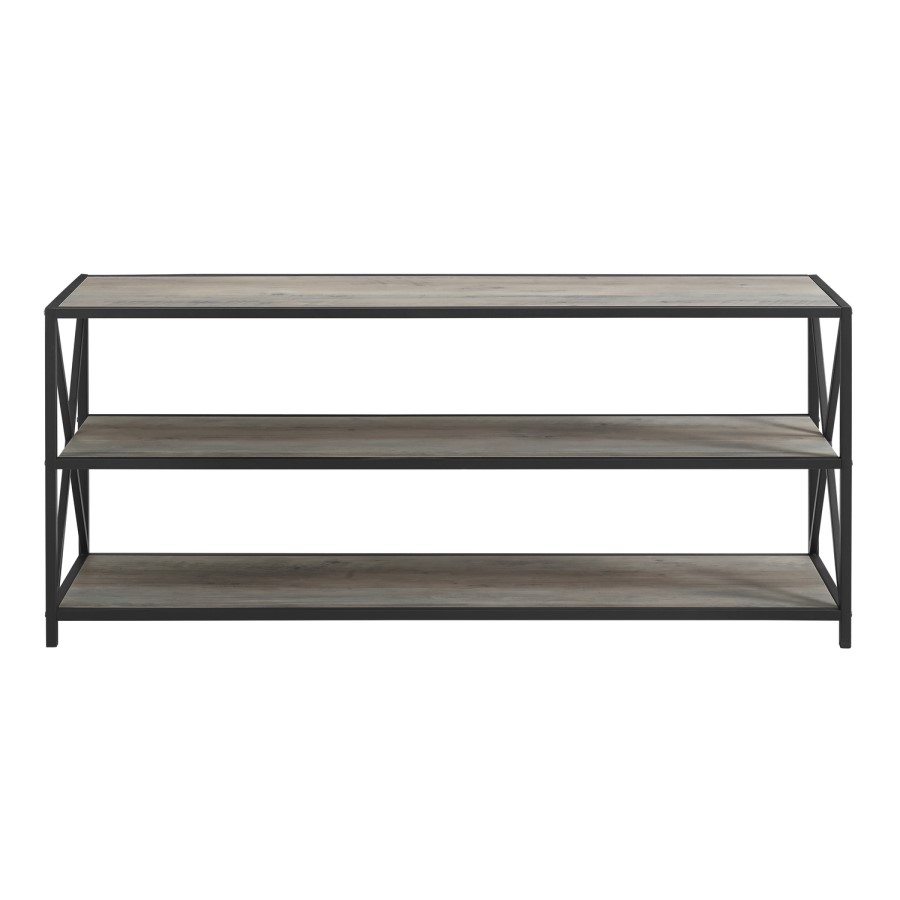 Low Grey Wood Effect and Metal Open Bookcase - Foster