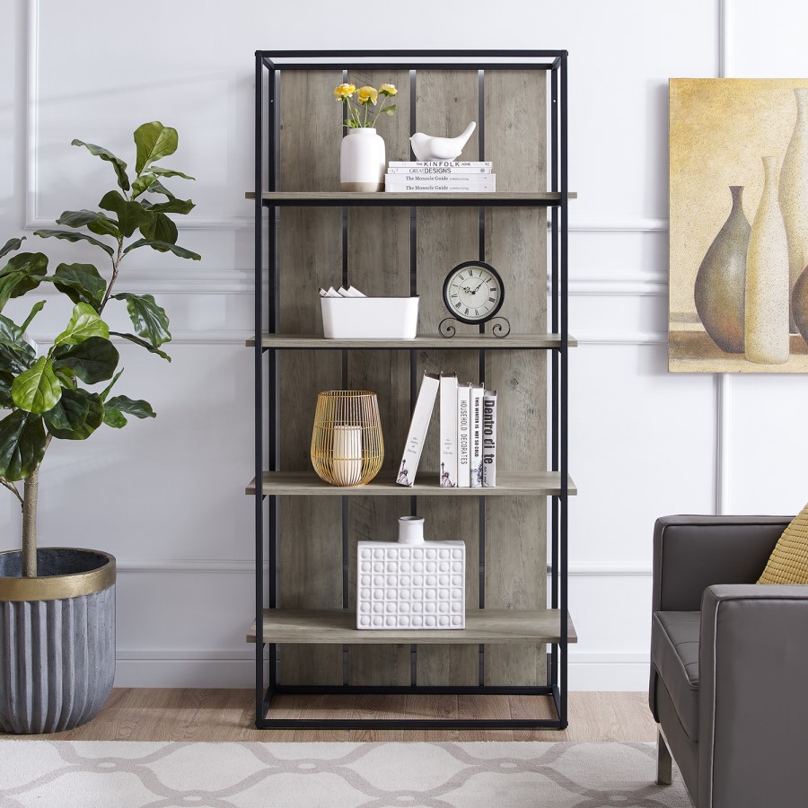 Rustic Wooden Effect Bookshelf with Metal Frame - Foster
