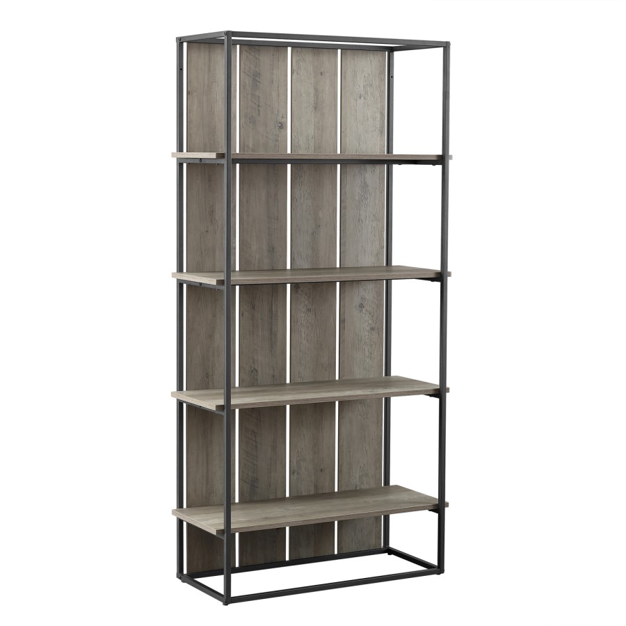 Rustic Wooden Effect Bookshelf with Metal Frame - Foster