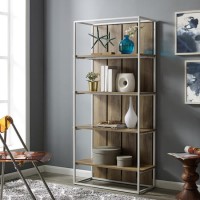 Oak Effect Booskcase with White Metal Frame - Foster