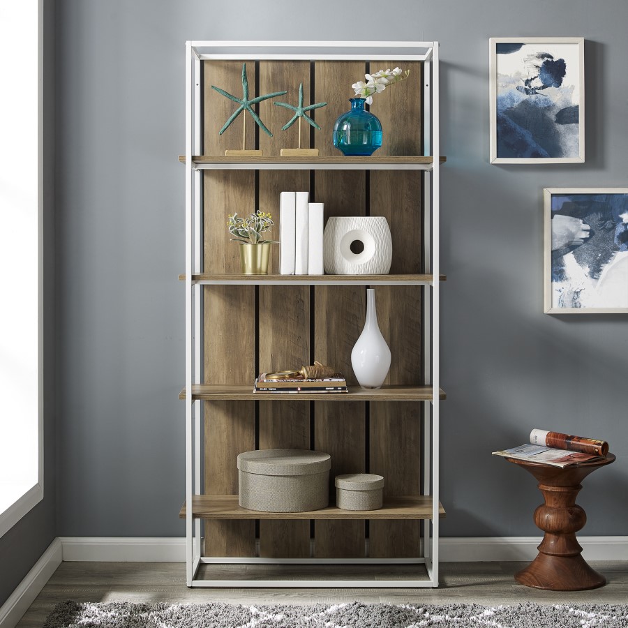 Oak Effect Booskcase with White Metal Frame - Foster