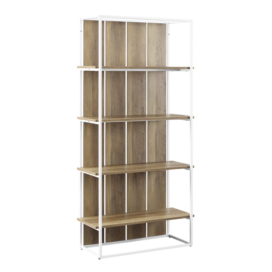 Oak Effect Booskcase with White Metal Frame - Foster