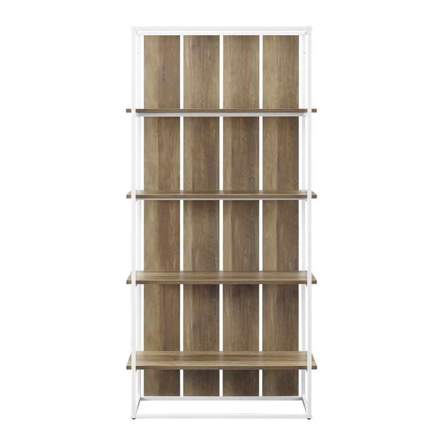 Oak Effect Booskcase with White Metal Frame - Foster
