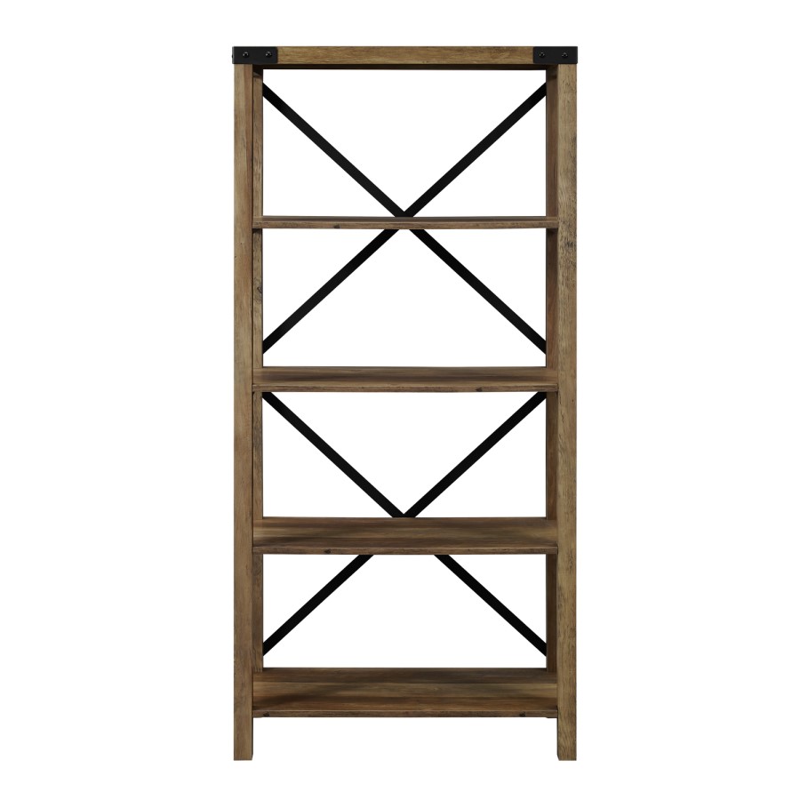 Brown Wooden Effect Bookcase with 4 Shelves - Foster