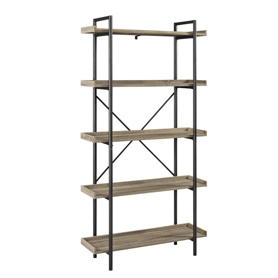 Wooden Effect Bookcase with 5 Shelves & Metal Frame - Foster