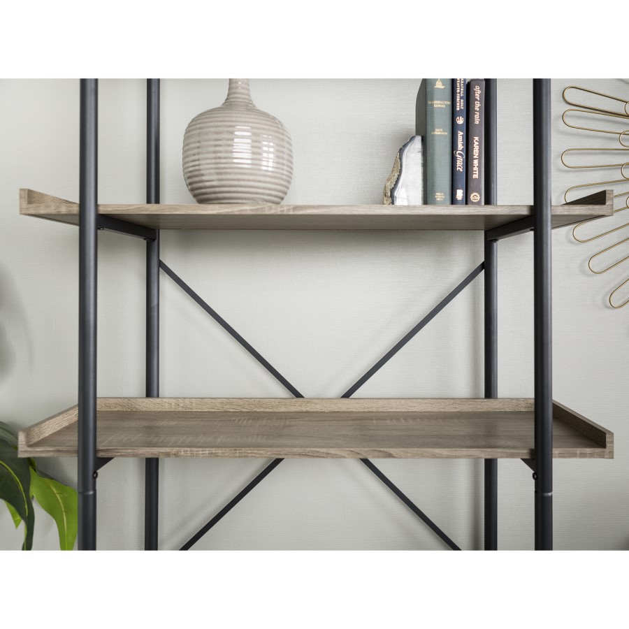 Wooden Effect Bookcase with 5 Shelves & Metal Frame - Foster