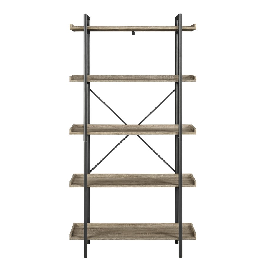 Wooden Effect Bookcase with 5 Shelves & Metal Frame - Foster