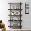 Foster Brown Wooden Effect Bookcase with Metal Cross Back - 5 Shelves