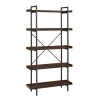 Foster Brown Wooden Effect Bookcase with Metal Cross Back - 5 Shelves