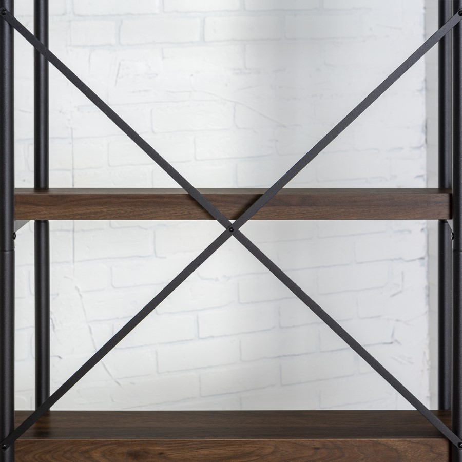 Foster Brown Wooden Effect Bookcase with Metal Cross Back - 5 Shelves