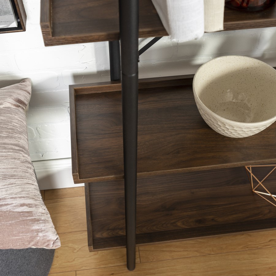Foster Brown Wooden Effect Bookcase with Metal Cross Back - 5 Shelves