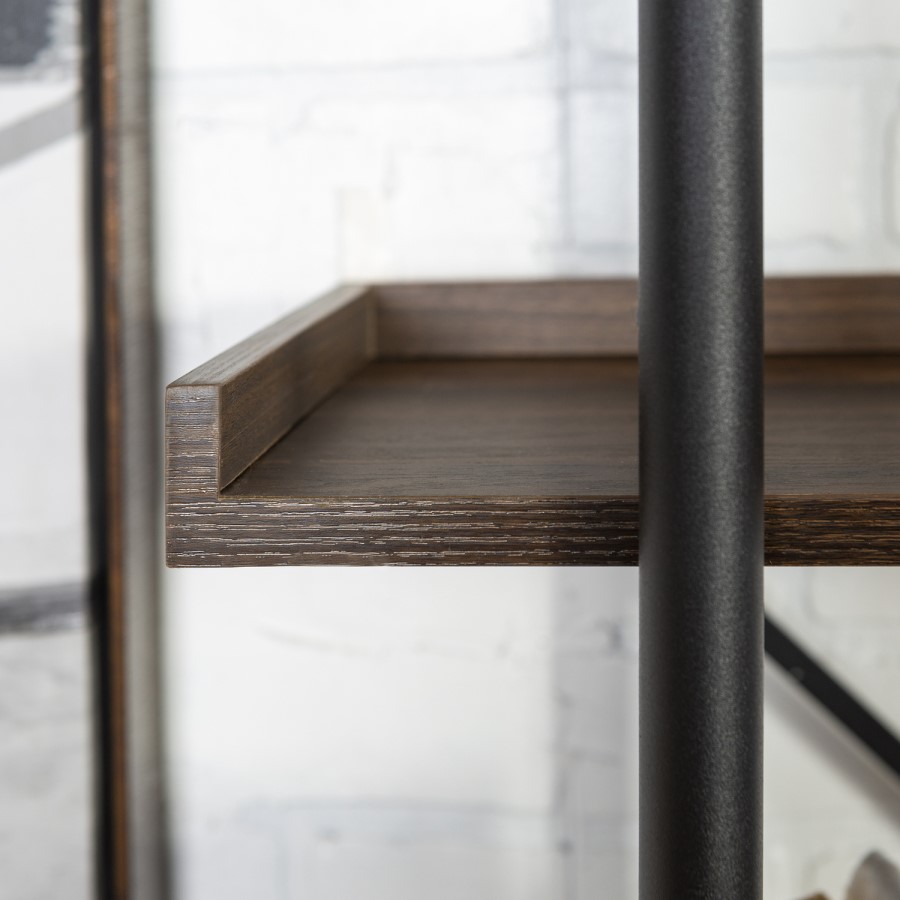 Foster Brown Wooden Effect Bookcase with Metal Cross Back - 5 Shelves