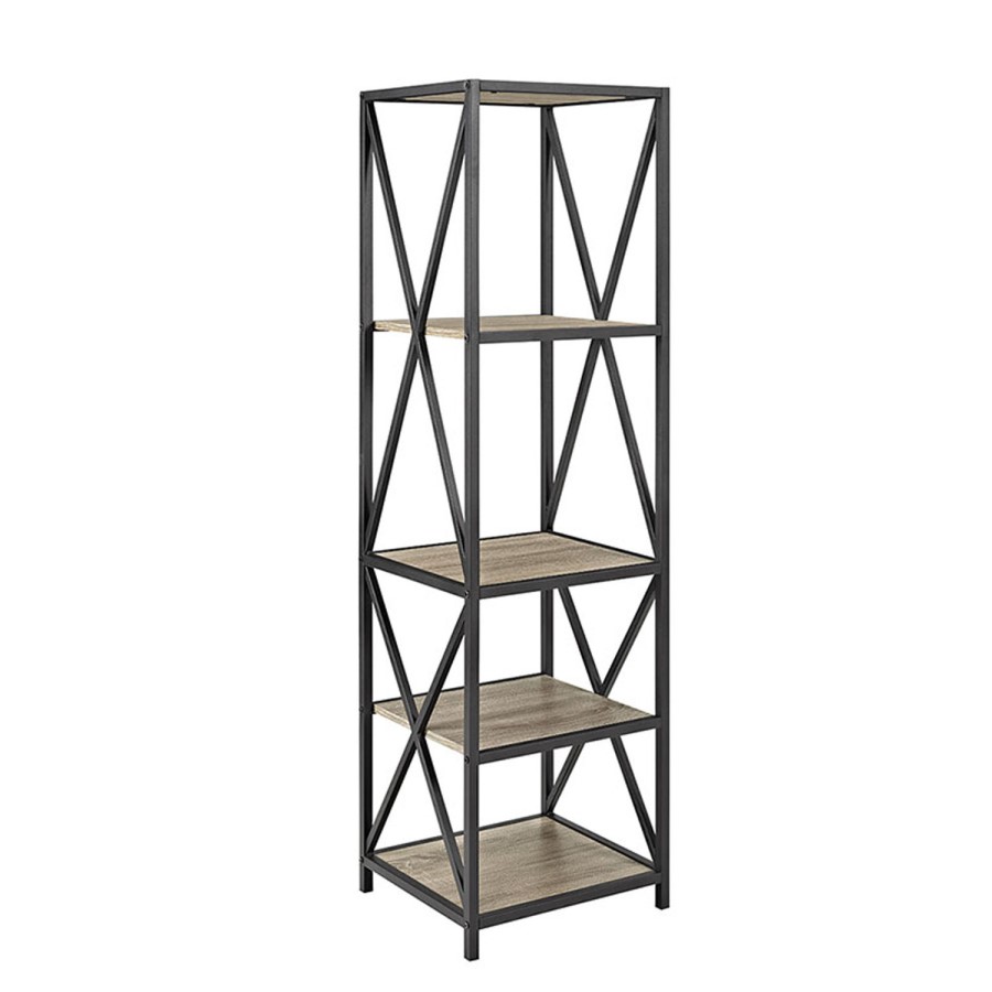 Light Wood Effect Bookcase with Metal Frame - Foster