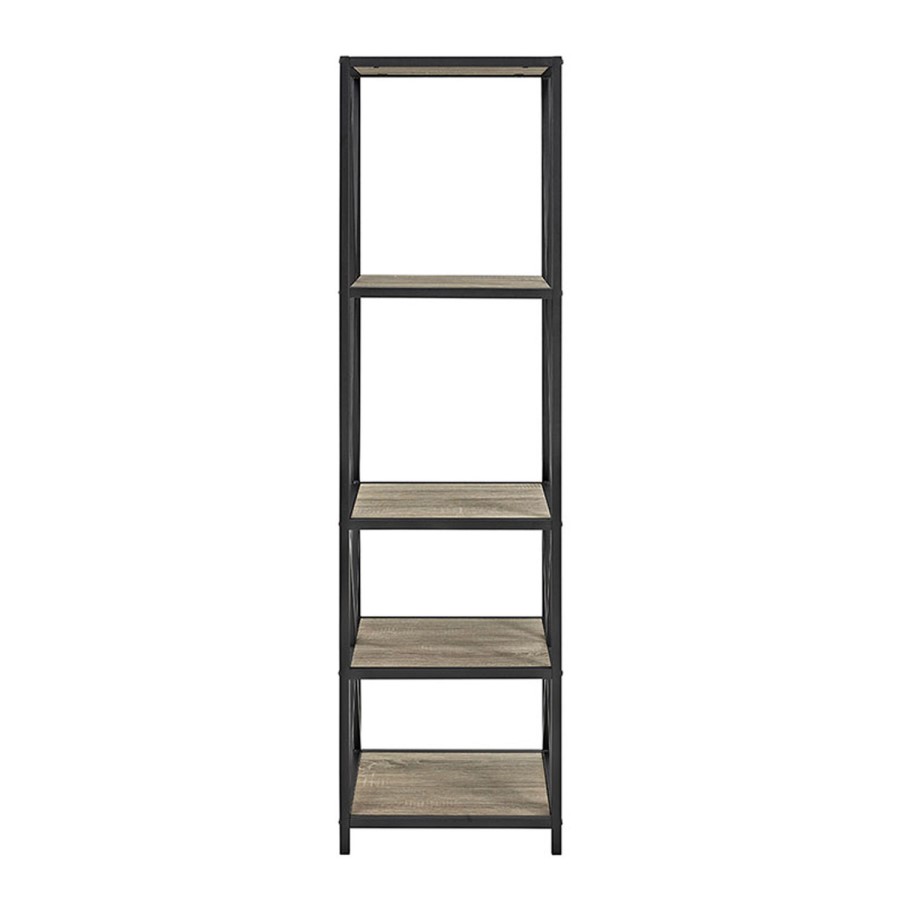 Light Wood Effect Bookcase with Metal Frame - Foster