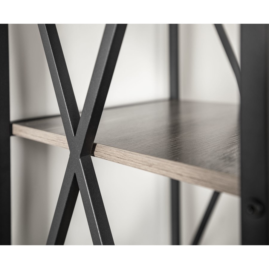 Grey Wood Effect Bookcase with Metal Frame - Foster