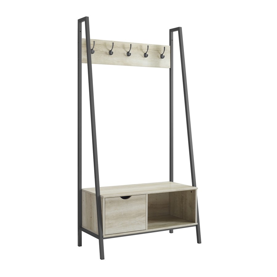 White Oak Coat Rack with Storage - Foster