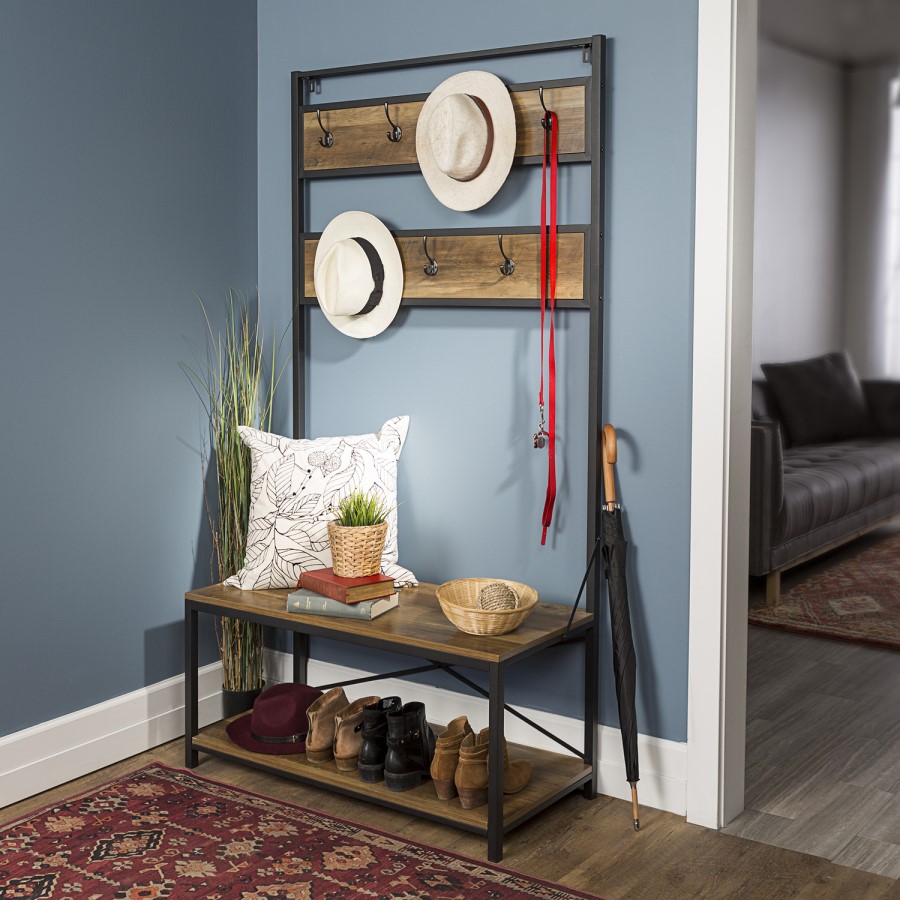 Brown Wood Effect Coat Rack with Storage - Foster