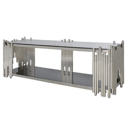 Silver Mirrored TV Stand with Glass Top - Aurora Boutique - TV's up to 50"