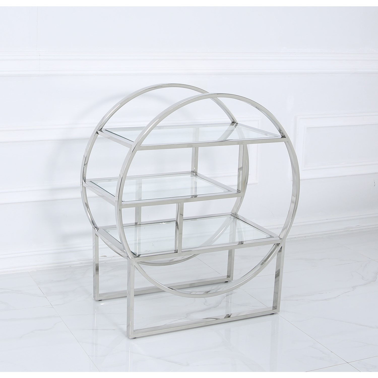 Aurora Boutiue Round Steel Glass Shelving Display Cabinet