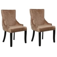 Set of 2 Brown Velvet Dining Chairs with Black Legs - Aurora Boutique