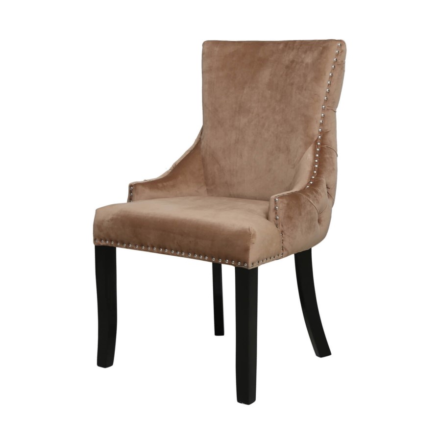Set of 2 Brown Velvet Dining Chairs with Black Legs - Aurora Boutique