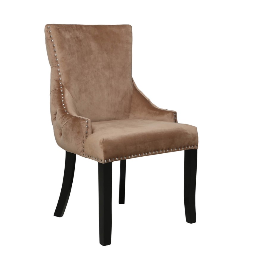 Set of 2 Brown Velvet Dining Chairs with Black Legs - Aurora Boutique