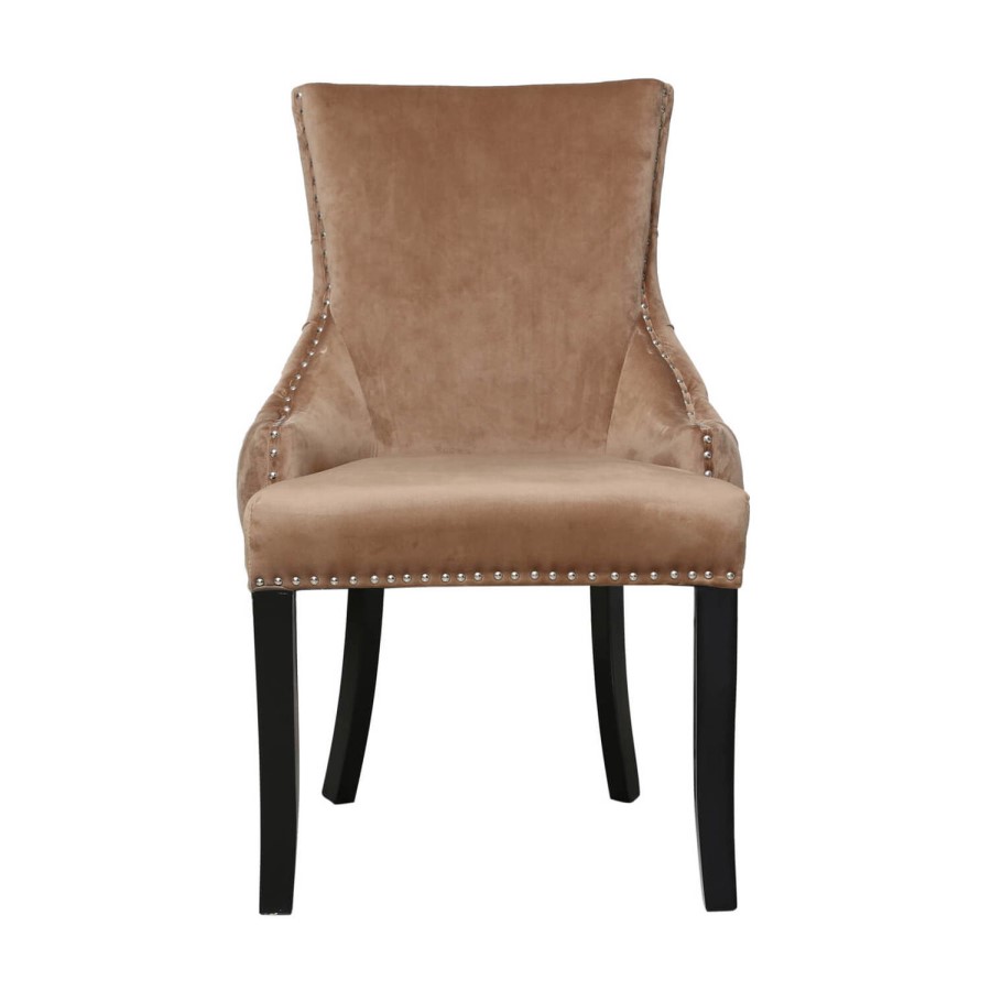 Set of 2 Brown Velvet Dining Chairs with Black Legs - Aurora Boutique