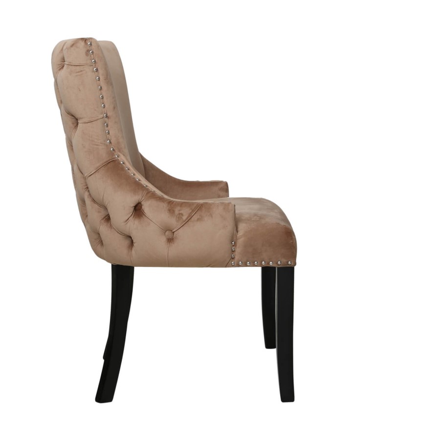 Set of 2 Brown Velvet Dining Chairs with Black Legs - Aurora Boutique