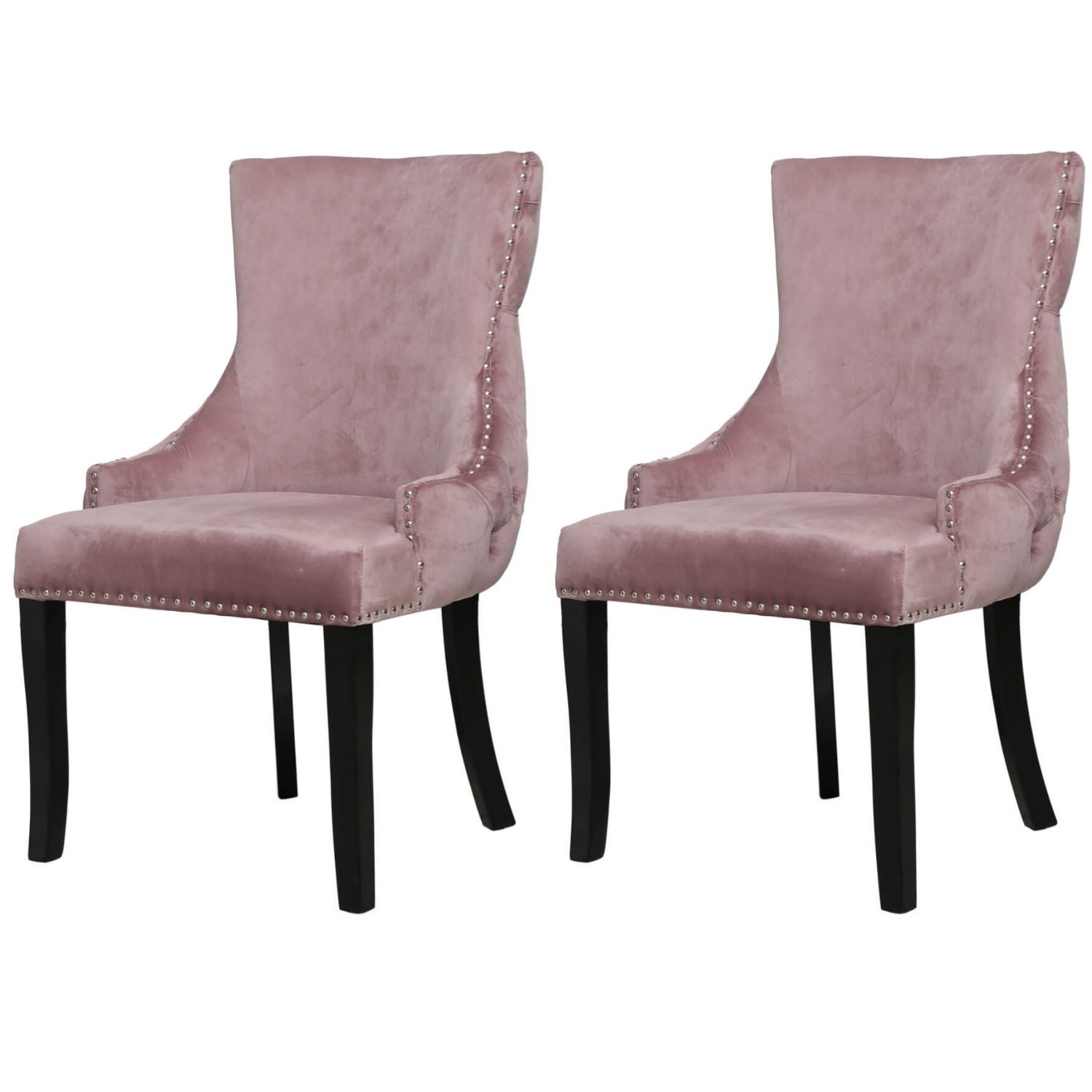 Set Of 2 Pink Velvet Dining Chairs With Black Legs Aurora