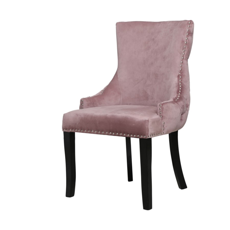 Set of 2 Pink Velvet Dining Chairs with Black Legs - Aurora Boutique
